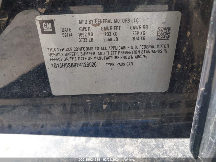 1G1JH6SB9F4126026 | 2015 CHEVROLET SONIC