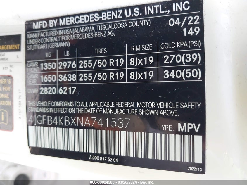 2022 MERCEDES-BENZ GLE 350 VIN: 4JGFB4KBXNA741537