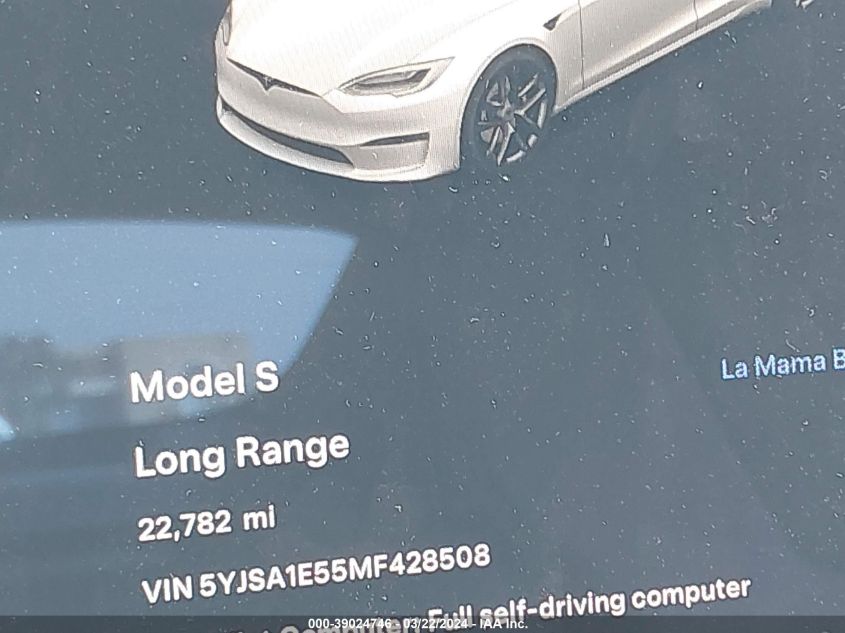 2021 Tesla Model S Long Range Dual Motor All-Wheel Drive VIN: 5YJSA1E55MF428508 Lot: 39024746