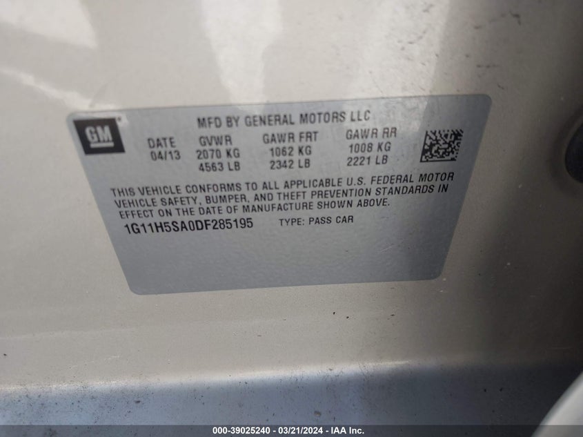 2013 CHEVROLET MALIBU 1LZ - 1G11H5SA0DF285195