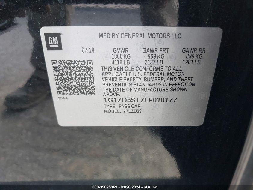 1G1ZD5ST7LF010177 | 2020 CHEVROLET MALIBU