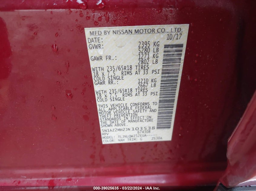 2018 NISSAN MURANO SV - 5N1AZ2MH2JN103538