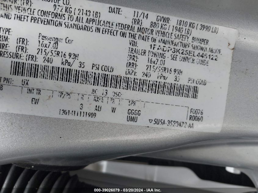 1FADP3K25EL446122 | 2014 FORD FOCUS