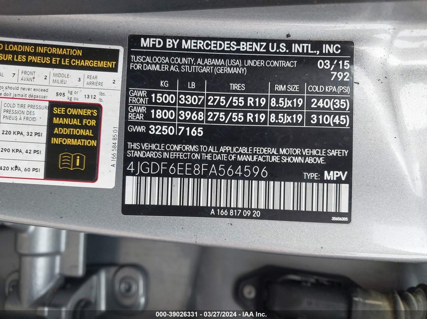 2015 MERCEDES-BENZ GL 450 450 4MATIC - 4JGDF6EE8FA564596