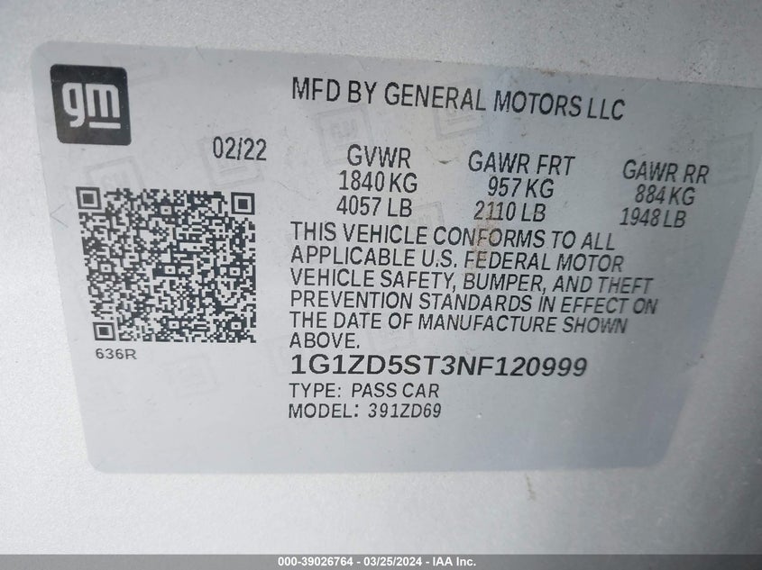 2022 CHEVROLET MALIBU LT - 1G1ZD5ST3NF120999