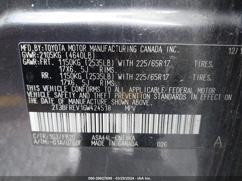 2016 TOYOTA RAV4 LE - 2T3BFREV1GW424518