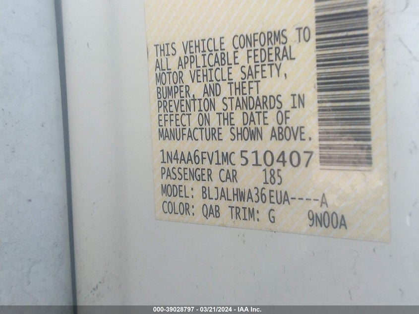 2021 NISSAN MAXIMA PLATINUM XTRONIC CVT - 1N4AA6FV1MC510407