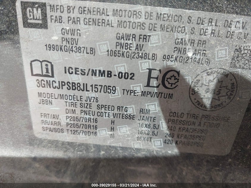 2018 CHEVROLET TRAX 1LT - 3GNCJPSB8JL157059