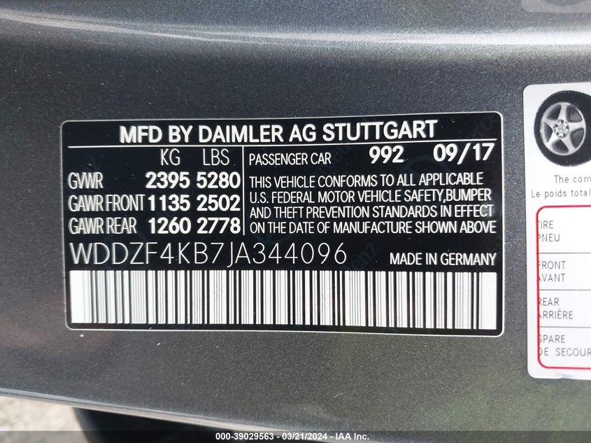 2018 MERCEDES-BENZ E 300 VIN: WDDZF4KB7JA344096