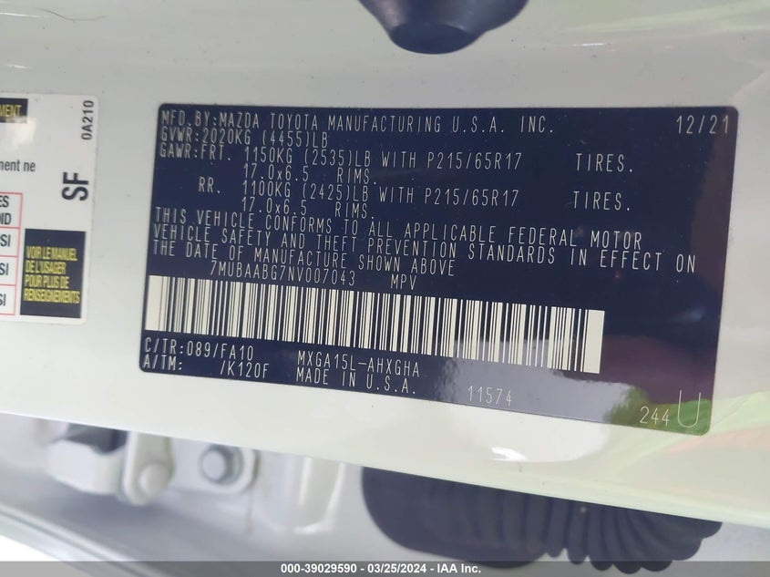 2022 TOYOTA COROLLA CROSS LE - 7MUBAABG7NV007043