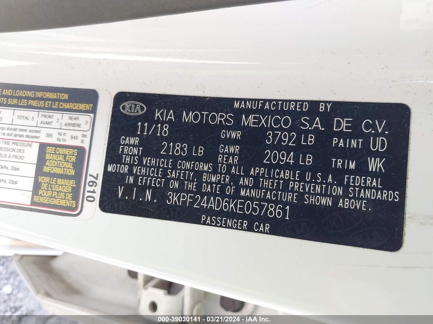 2019 KIA FORTE LXS - 3KPF24AD6KE057861