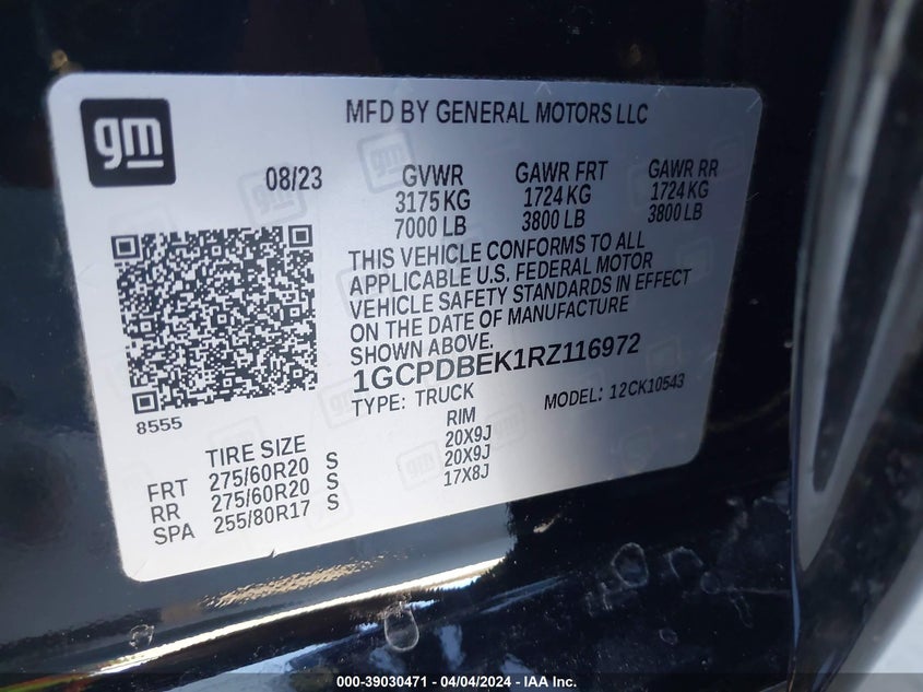 VIN 1GCPDBEK1RZ116972 2024 CHEVROLET SILVERADO 1500 4WD  SHORT BED CUSTOM