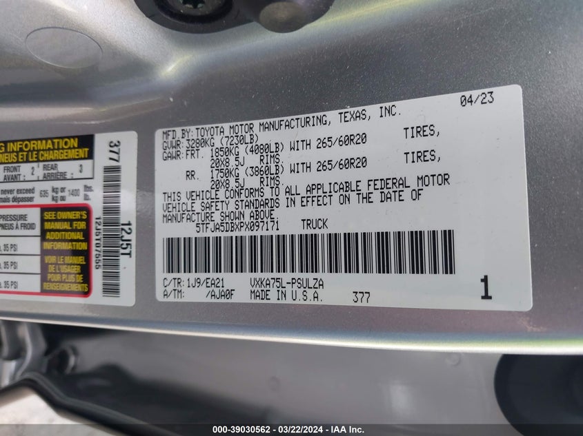 2023 TOYOTA TUNDRA LIMITED - 5TFJA5DBXPX097171