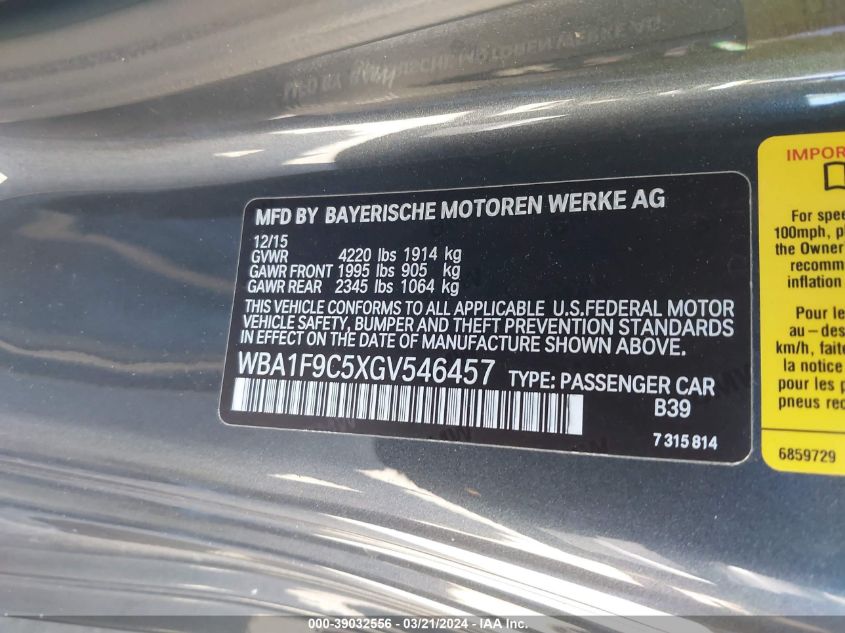 2016 BMW 228I VIN: WBA1F9C5XGV546457 Lot: 39032556