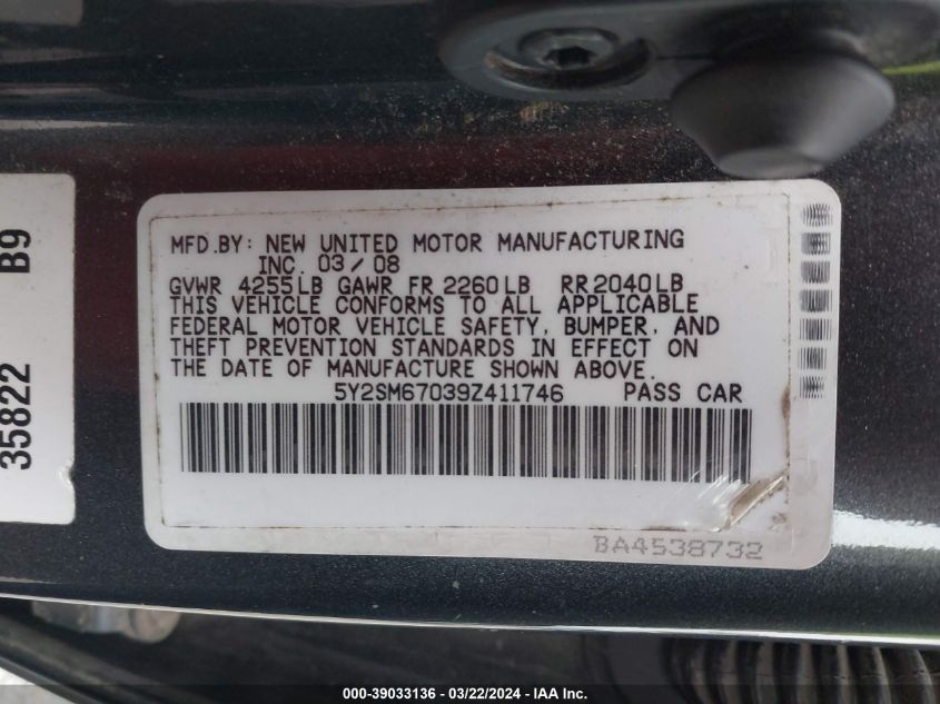 5Y2SM67039Z411746 2009 Pontiac Vibe