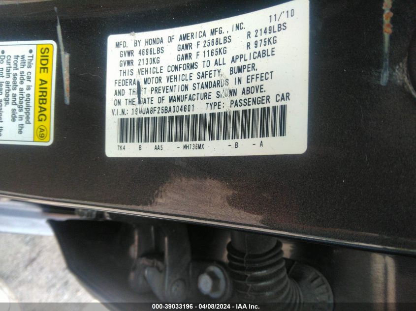 19UUA8F25BA004601 2011 Acura Tl 3.5