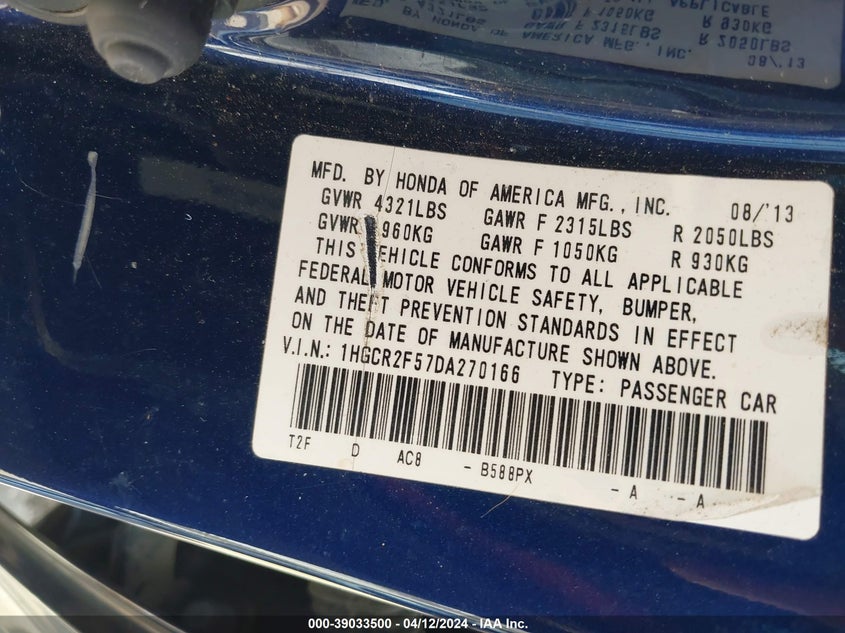 2013 HONDA ACCORD SPORT - 1HGCR2F57DA270166