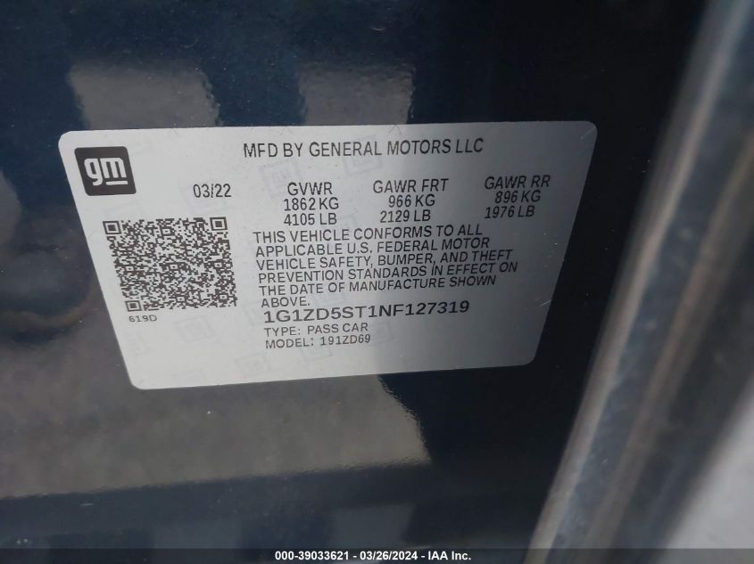 1G1ZD5ST1NF127319 | 2022 CHEVROLET MALIBU