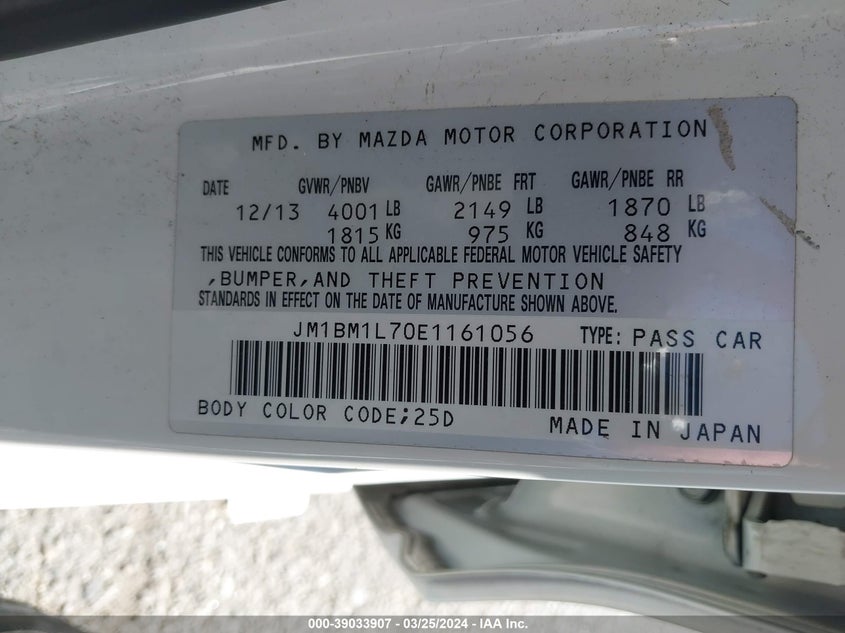 2014 MAZDA MAZDA3 I TOURING - JM1BM1L70E1161056