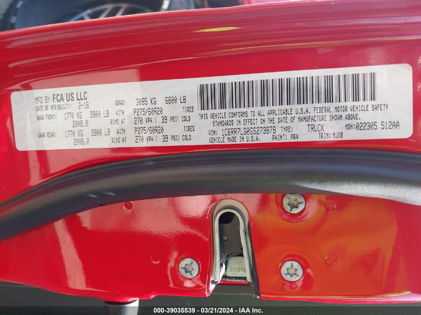 2016 RAM 1500 OUTDOORSMAN - 1C6RR7LG0GS273878