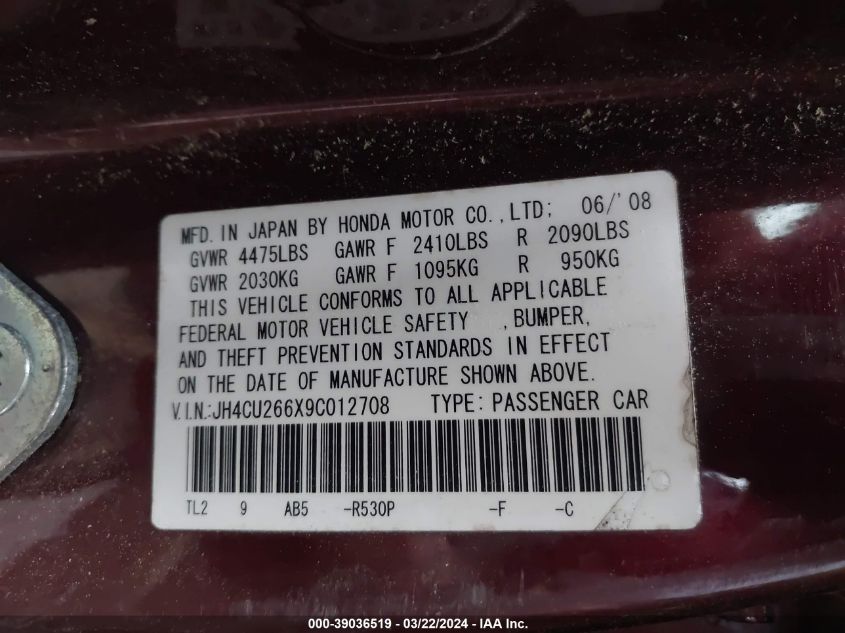 JH4CU266X9C012708 | 2009 ACURA TSX