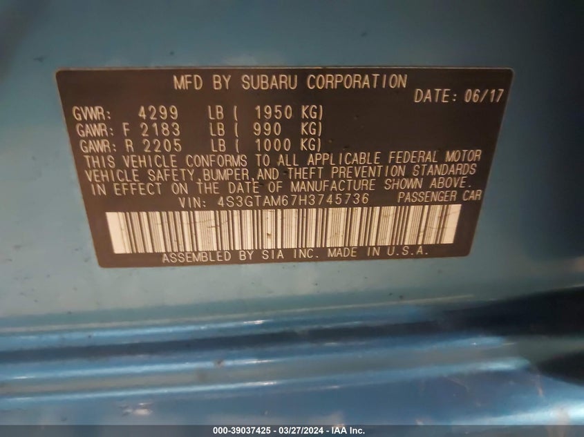 2017 SUBARU IMPREZA SPORT - 4S3GTAM67H3745736