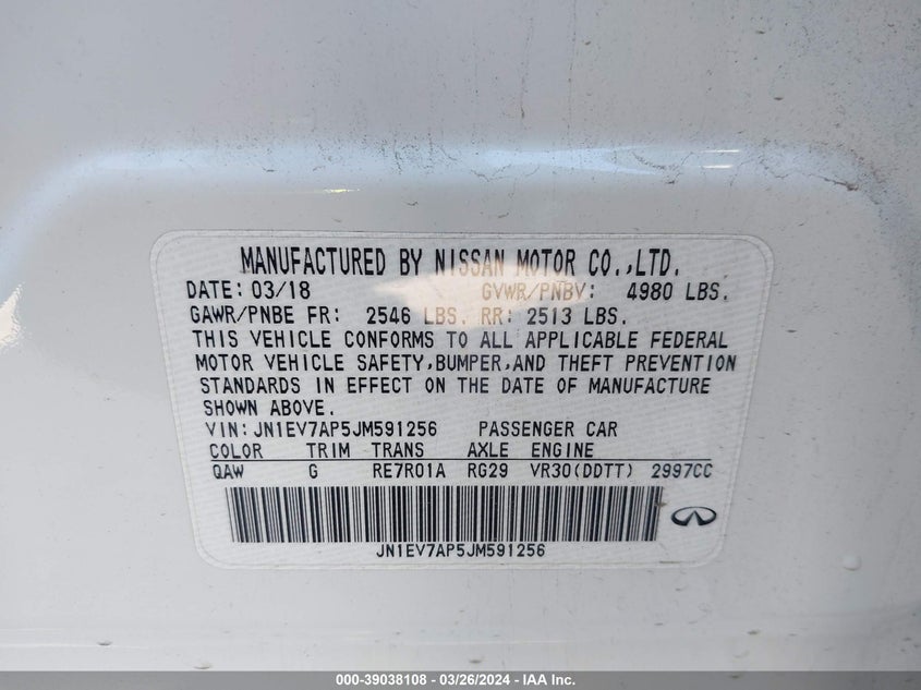 VIN JN1EV7AP5JM591256 2018 INFINITI Q50 LUXE/SPORT