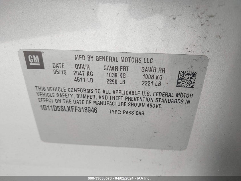 2015 CHEVROLET MALIBU 2LT - 1G11D5SLXFF318946