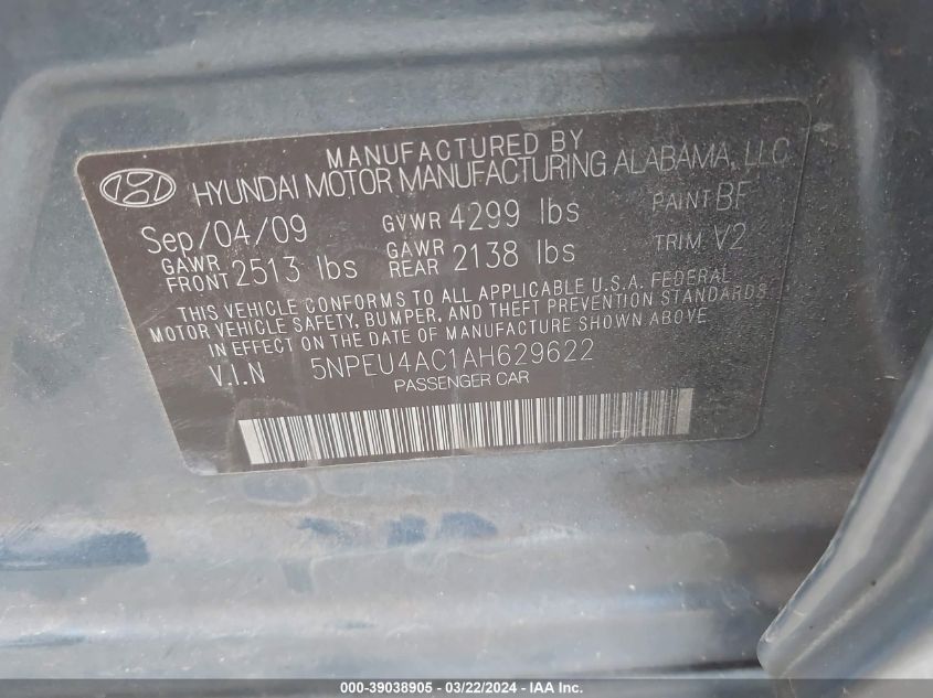 5NPEU4AC1AH629622 | 2010 HYUNDAI SONATA