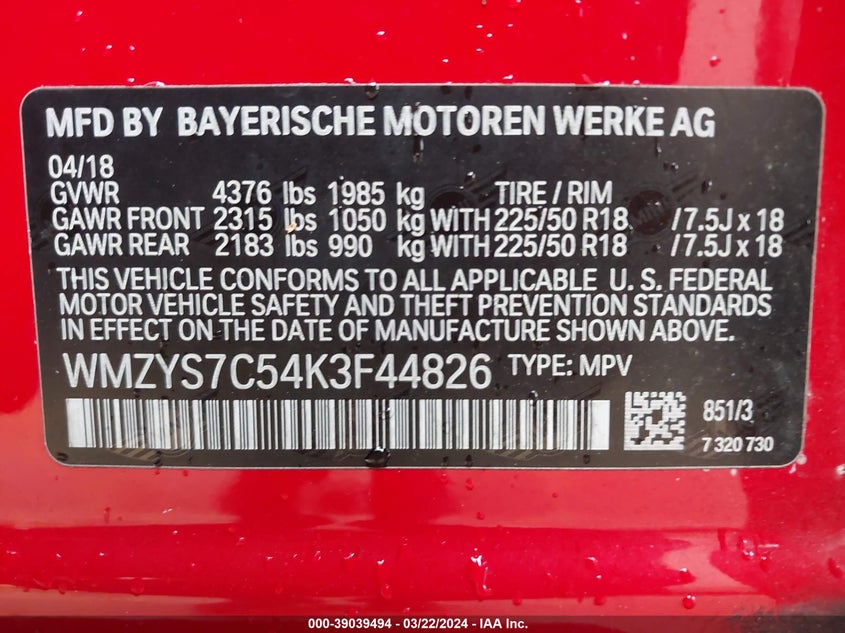 2019 MINI COUNTRYMAN VIN: WMZYS7C54K3F44826