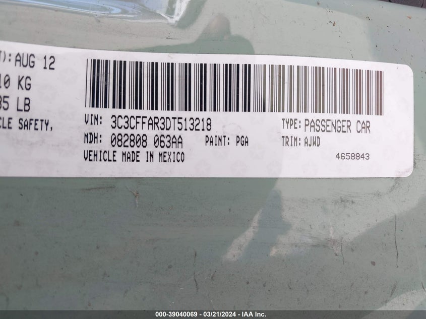 2013 FIAT 500 VIN: 3C3CFFAR3DT513218