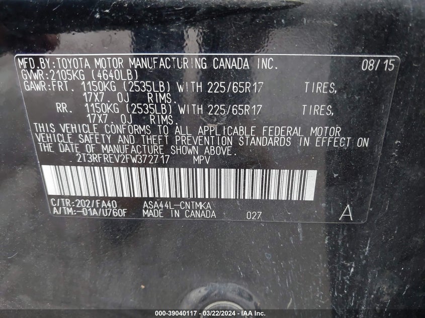 2015 TOYOTA RAV4 XLE - 2T3RFREV2FW372717