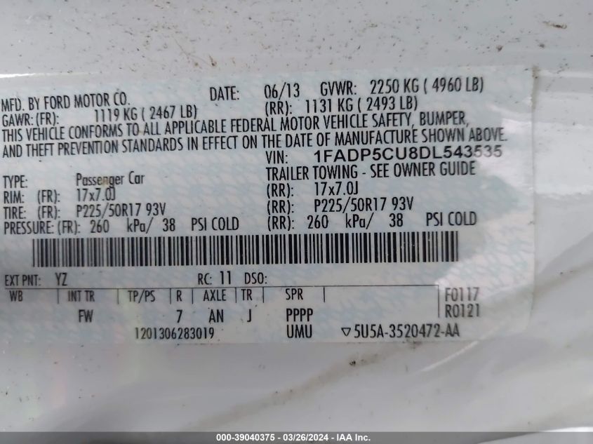 1FADP5CU8DL543535 | 2013 FORD C-MAX ENERGI