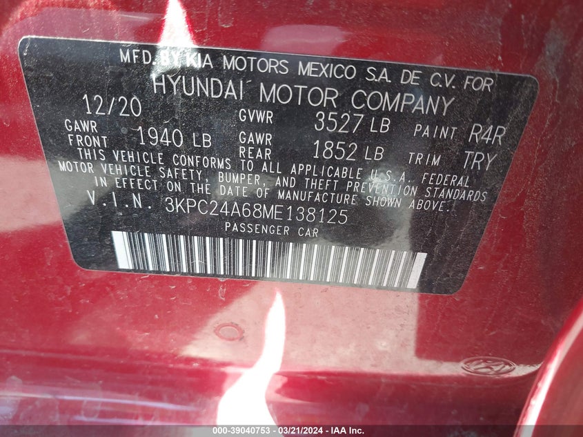 2021 HYUNDAI ACCENT SEL - 3KPC24A68ME138125