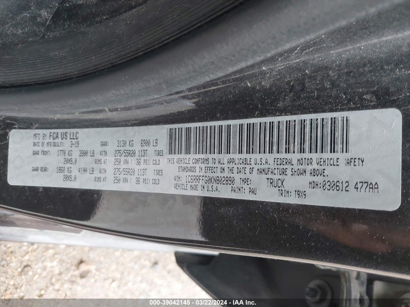 2019 RAM 1500 BIG HORN/LONE STAR  4X4 5'7 BOX - 1C6RRFFG0KN802890