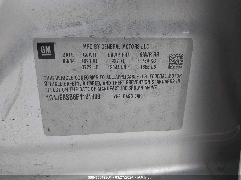 1G1JE6SB6F4121309 | 2015 CHEVROLET SONIC