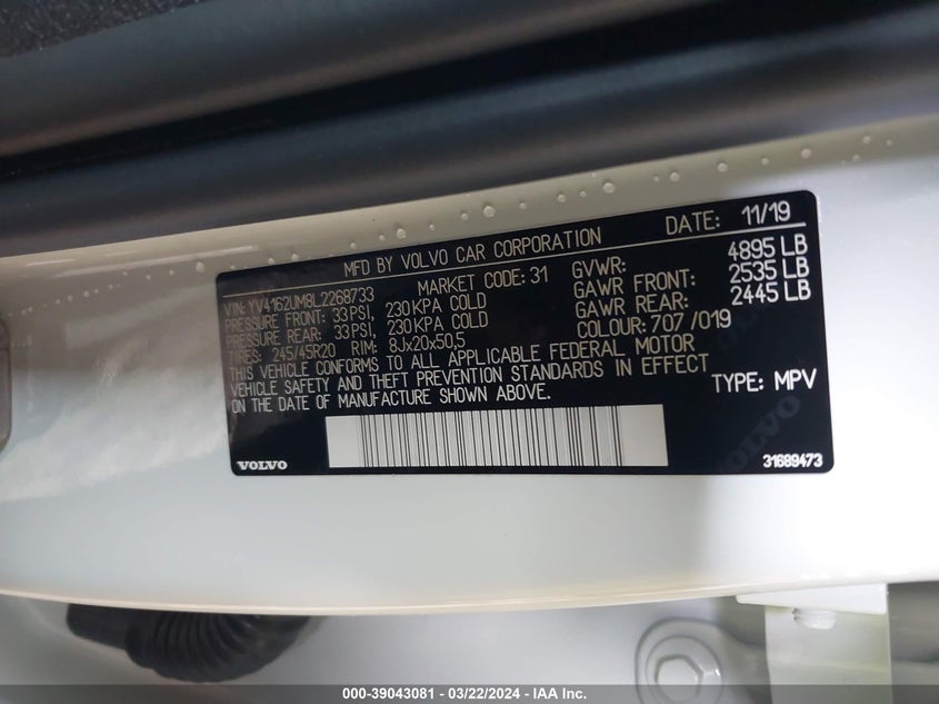 VIN YV4162UM8L2268733 2020 VOLVO XC40 T5 R-DESIGN