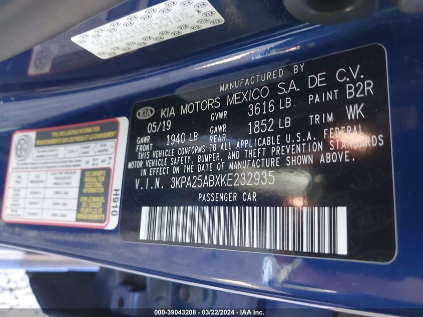 2019 KIA RIO 5-DOOR S - 3KPA25ABXKE232935