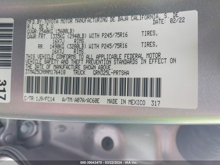 2022 TOYOTA TACOMA SR5 V6 - 3TMAZ5CN9NM176418