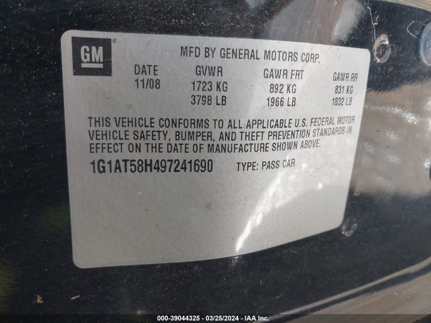 1G1AT58H497241690 | 2009 CHEVROLET COBALT