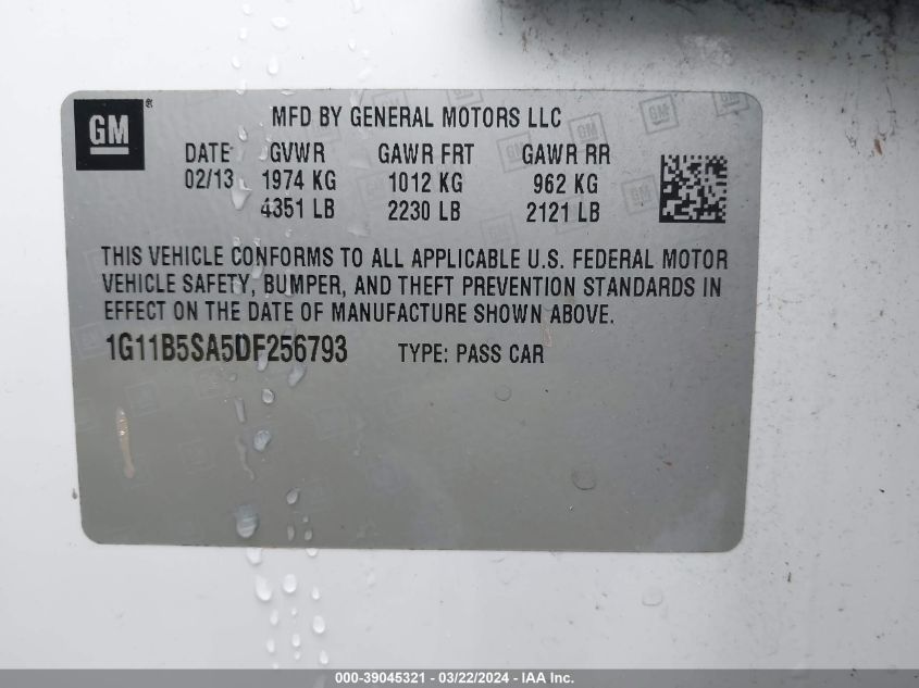 1G11B5SA5DF256793 | 2013 CHEVROLET MALIBU