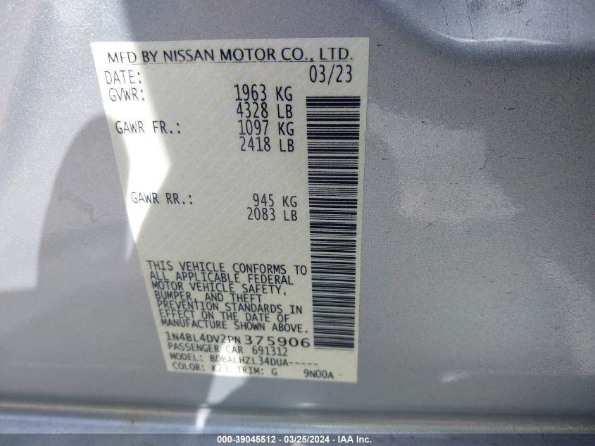 1N4BL4DV2PN375906 | 2023 NISSAN ALTIMA