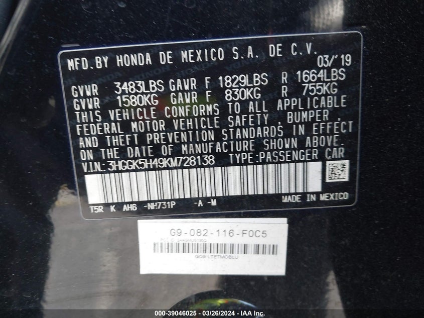 2019 HONDA FIT LX - 3HGGK5H49KM728138