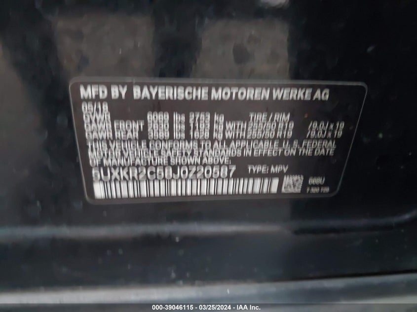 VIN 5UXKR2C58J0Z20587 2018 BMW X5 SDRIVE35I
