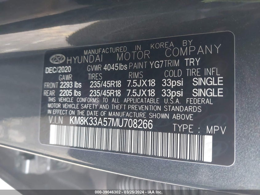 VIN KM8K33A57MU708266 2021 HYUNDAI KONA LIMITED