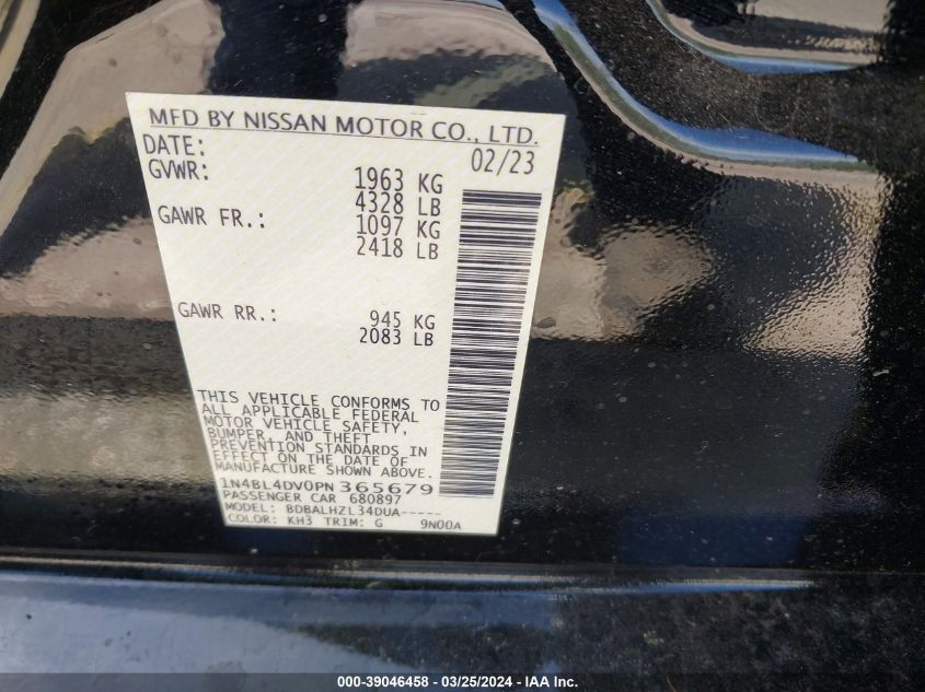 1N4BL4DV0PN365679 | 2023 NISSAN ALTIMA