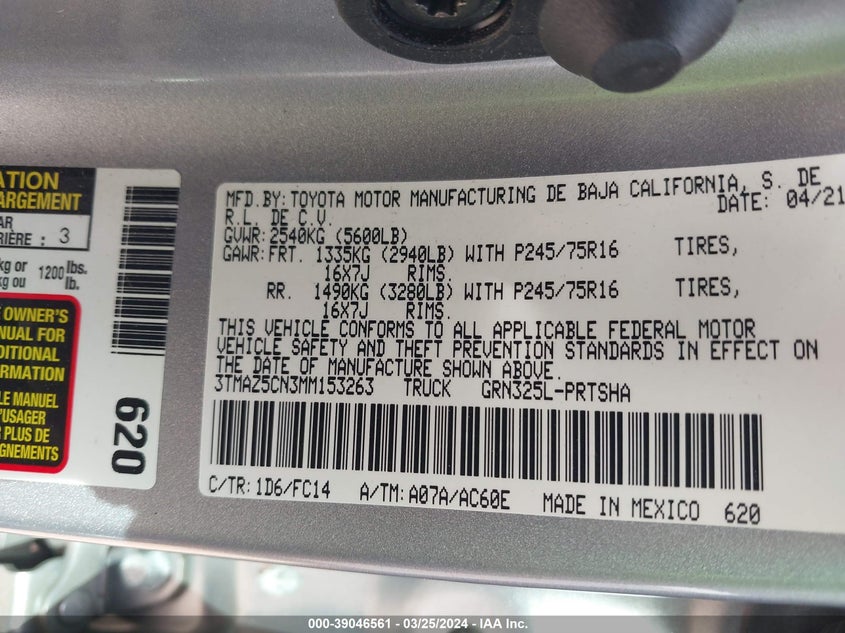 2021 TOYOTA TACOMA SR5 V6 - 3TMAZ5CN3MM153263