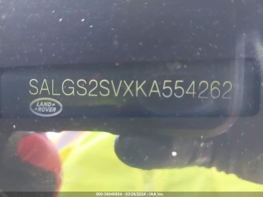 VIN SALGS2SVXKA554262 2019 LAND ROVER RANGE ROVER HSE