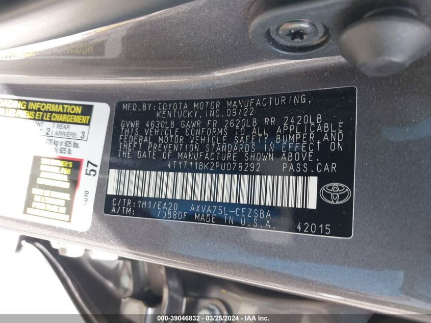 VIN 4T1T11BK2PU078292 2023 TOYOTA CAMRY no.9