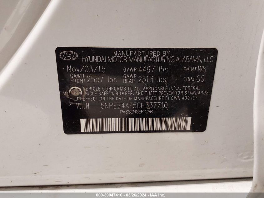 2016 HYUNDAI SONATA SE - 5NPE24AF5GH337710